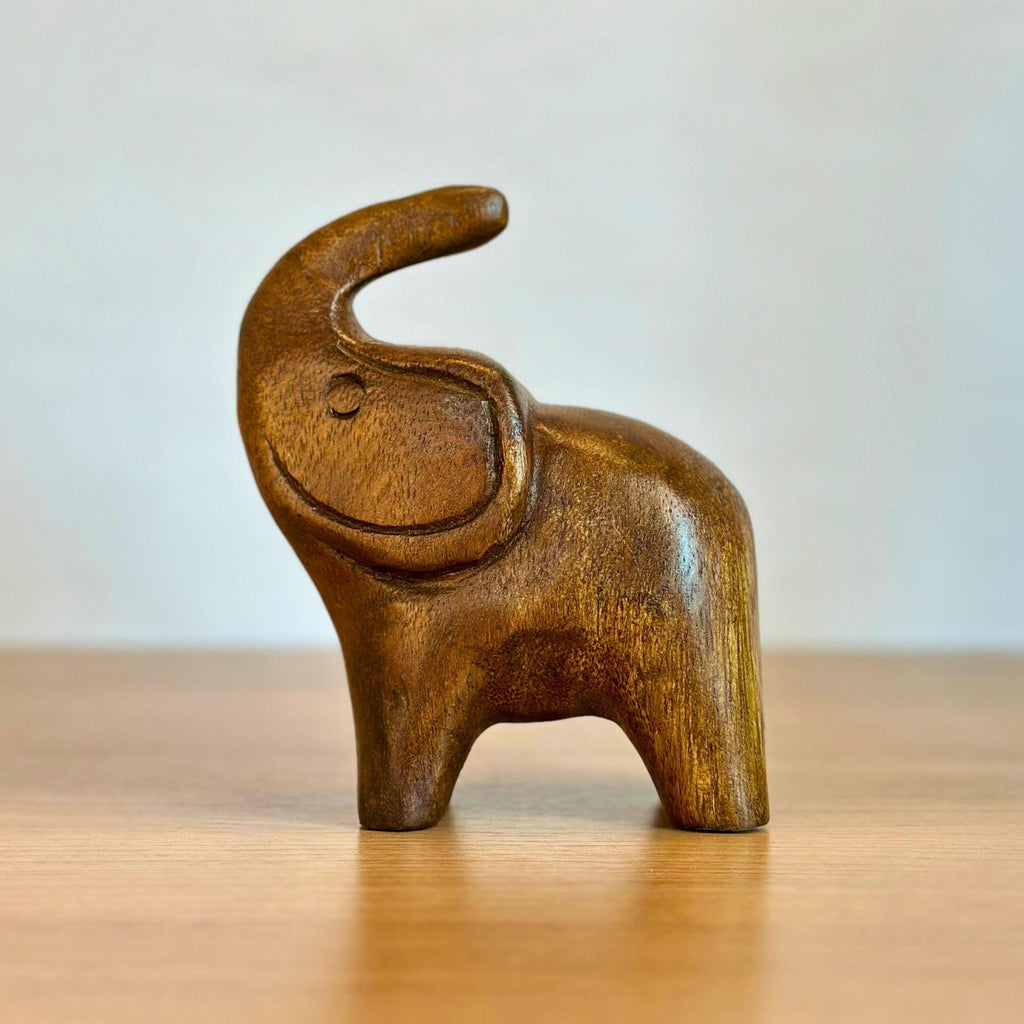 Wood Elephant Figurine | Handcarved Thai Lucky Elephant | Minimalist Wooden Animal Decor