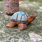 Hand Painted Turtle Figurine: Thai Tribal Folk Art Decor, Carved Wood Animal Statue - Siam Wood Artisans
