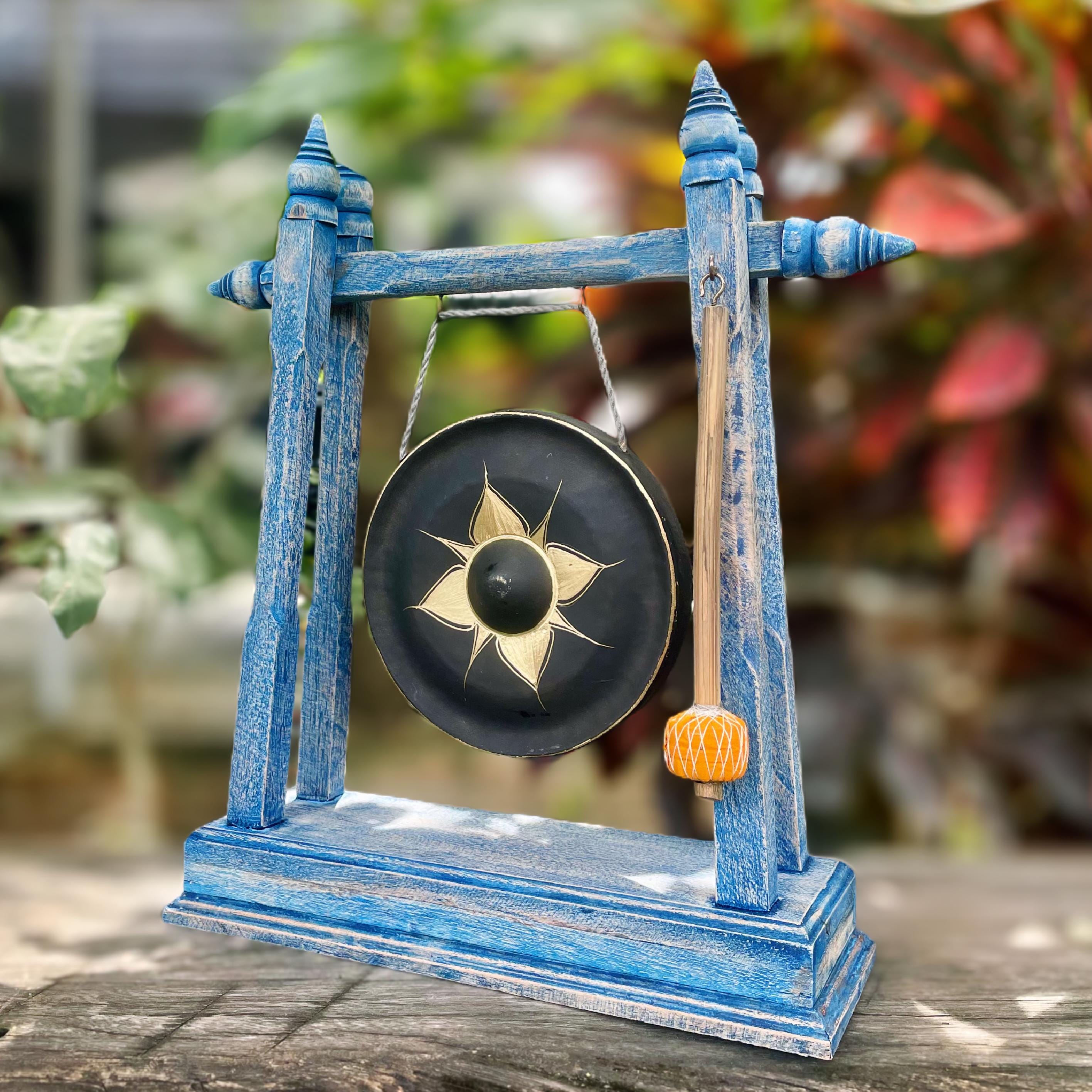 Handcrafted Thai Meditation Gong: Bold Black Star Design with Color Options
