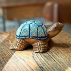 Hand Painted Turtle Figurine: Thai Tribal Folk Art Decor, Carved Wood Animal Statue - Siam Wood Artisans