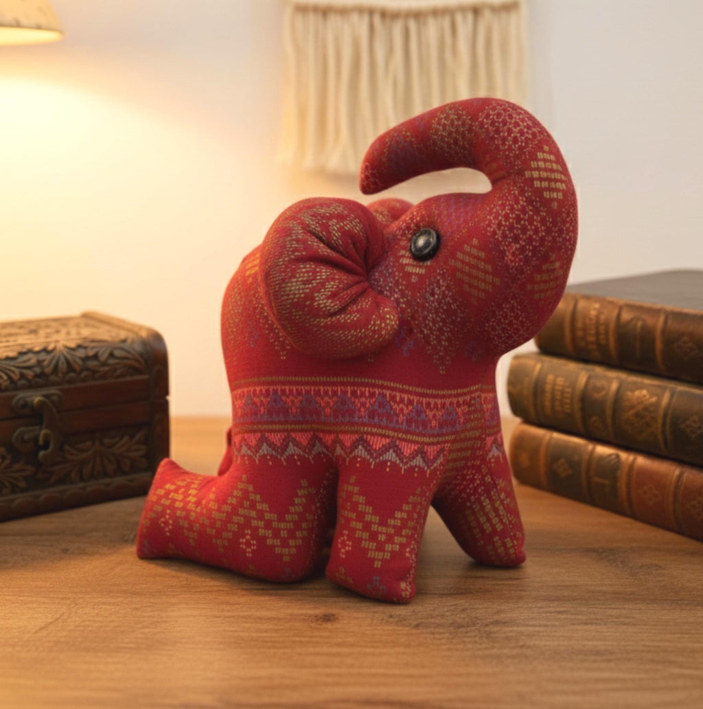 Signature Plush Elephant Figurine (Red): Statement Thai Home Decor