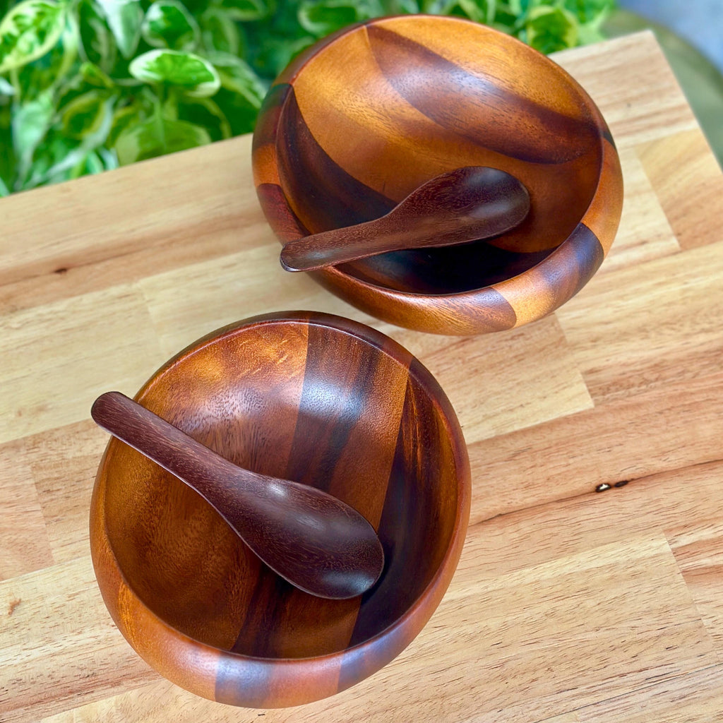 Hand Carved Wood Bowl Set- Rustic Soup & Cereal Bowls