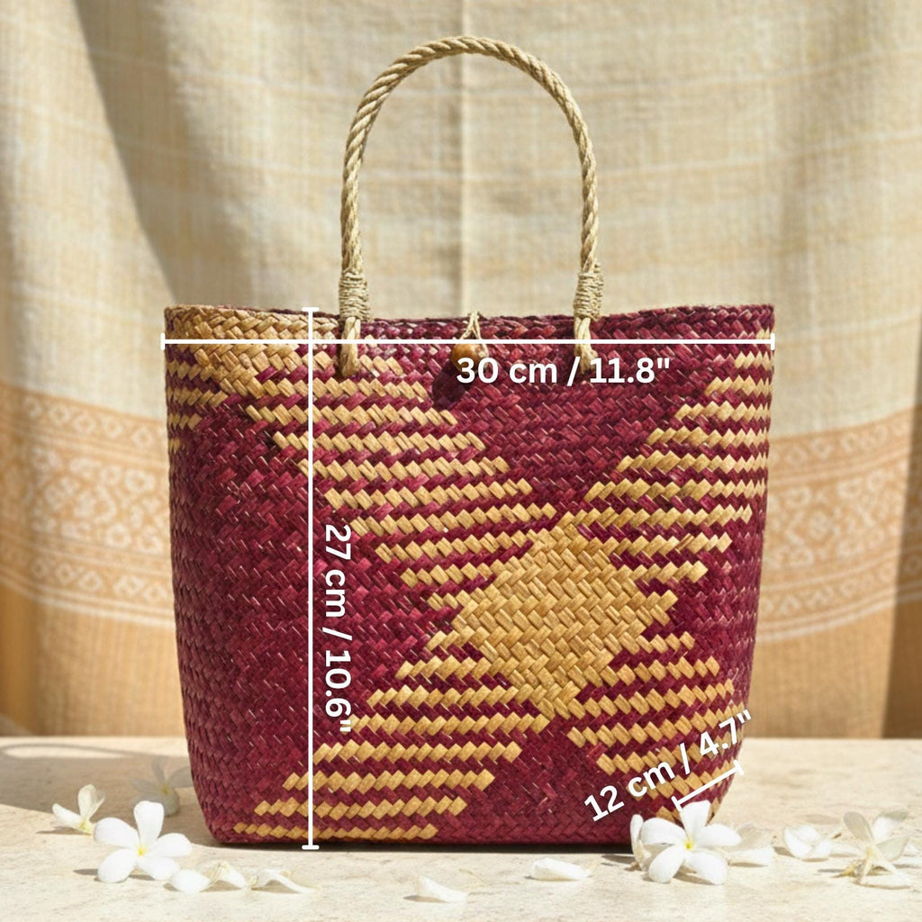 Hand Woven Rattan Square Tote Bag: Boho Wicker Handbag with Rope Handles