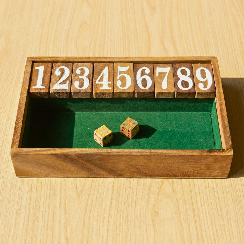 Hand Carved Acacia Wood Jackpot Game: Shut the Box Traditional Board Game & Toy