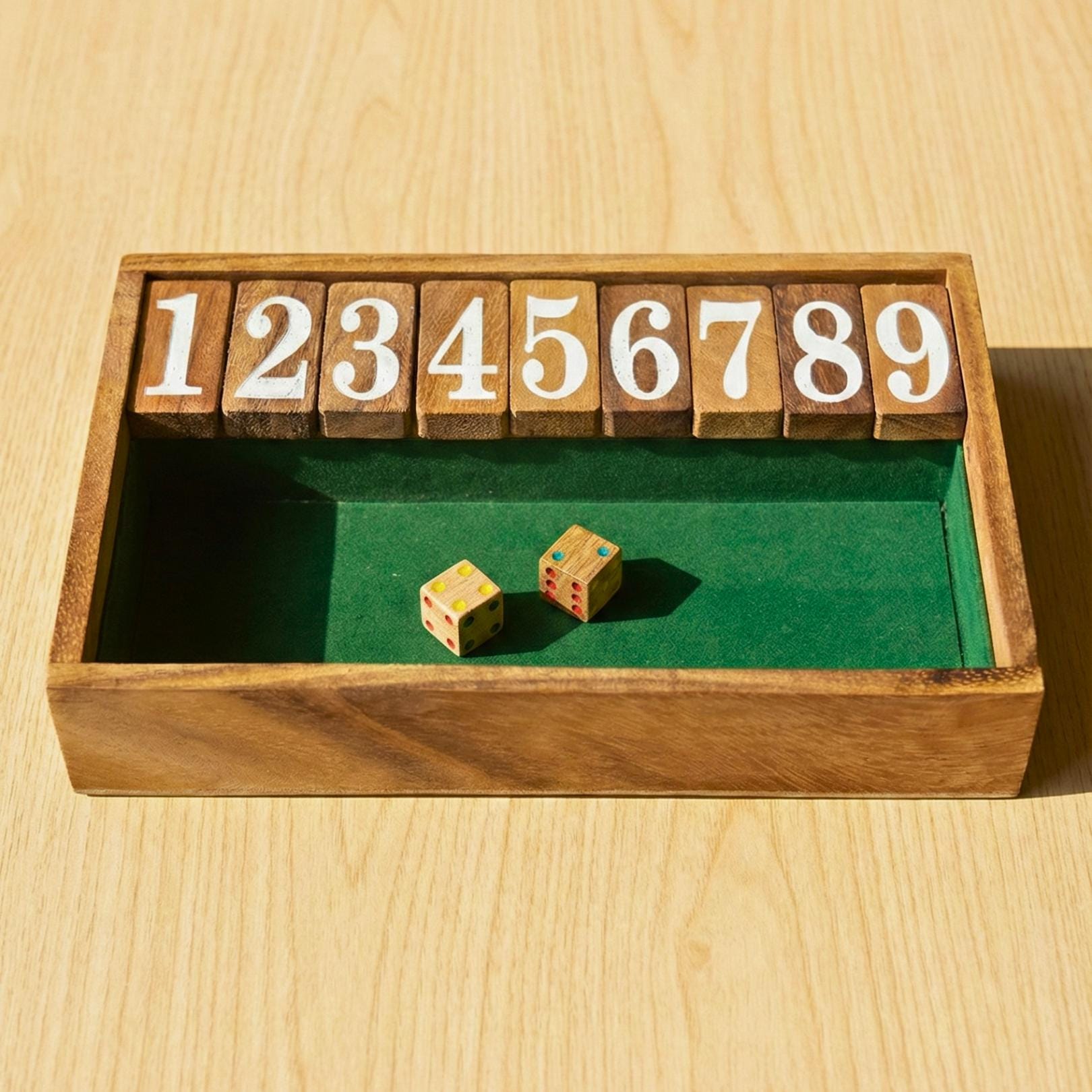 Hand Carved Acacia Wood Jackpot Game: Shut the Box Traditional Board Game & Toy