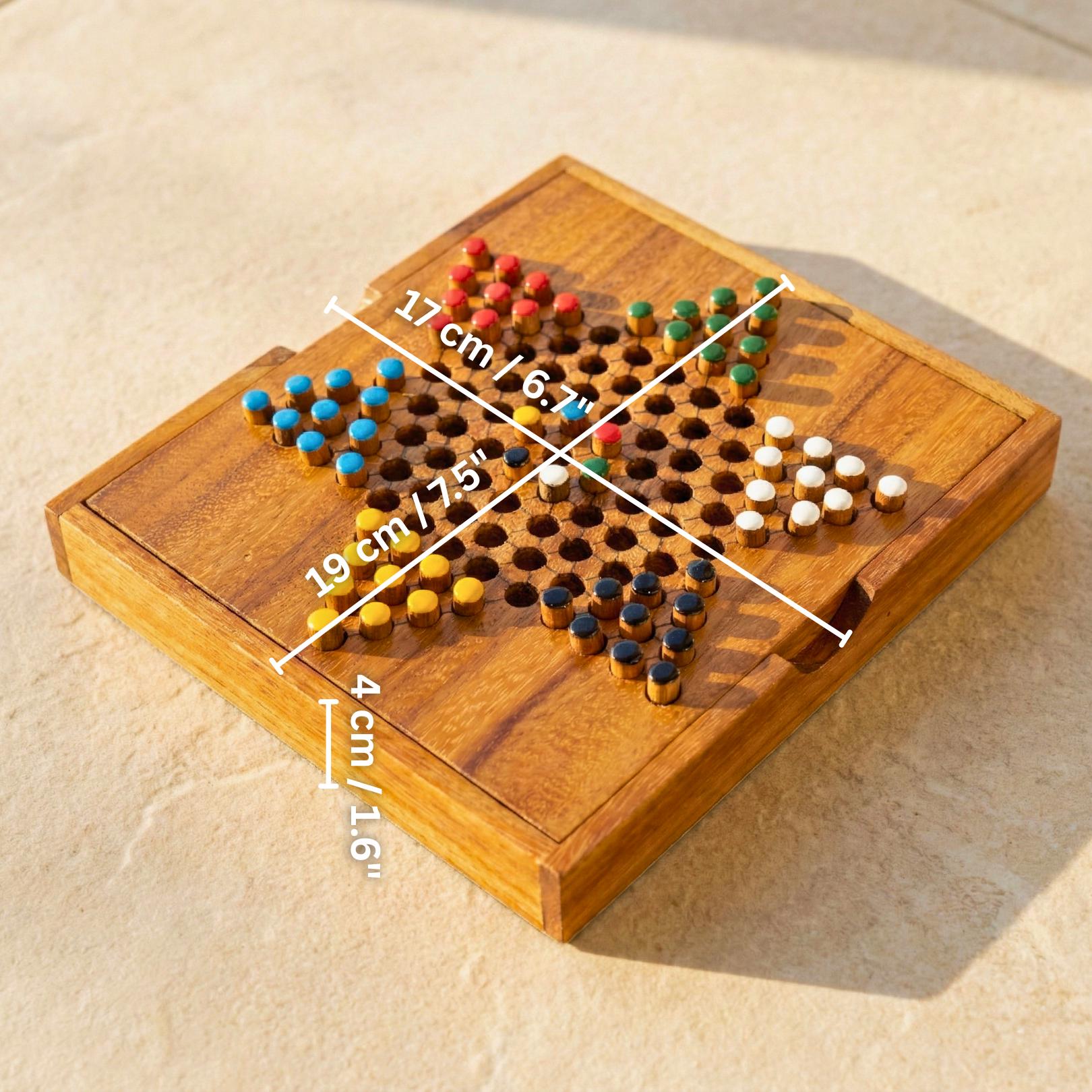 Hand Carved Wood Chinese Checkers Set: Rustic Portable Board Game, Toy & Puzzle