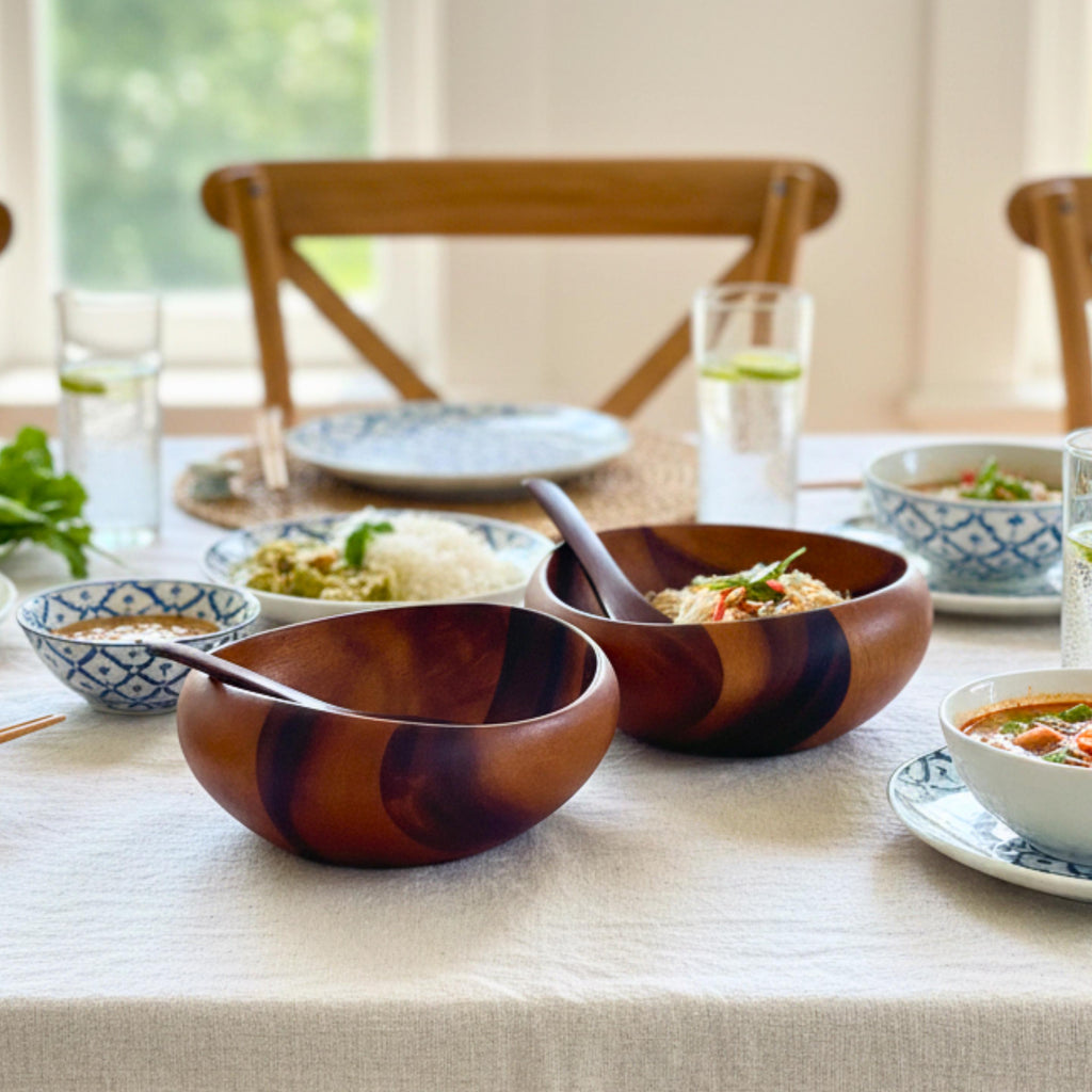 Hand Carved Wood Bowl Set- Rustic Soup & Cereal Bowls
