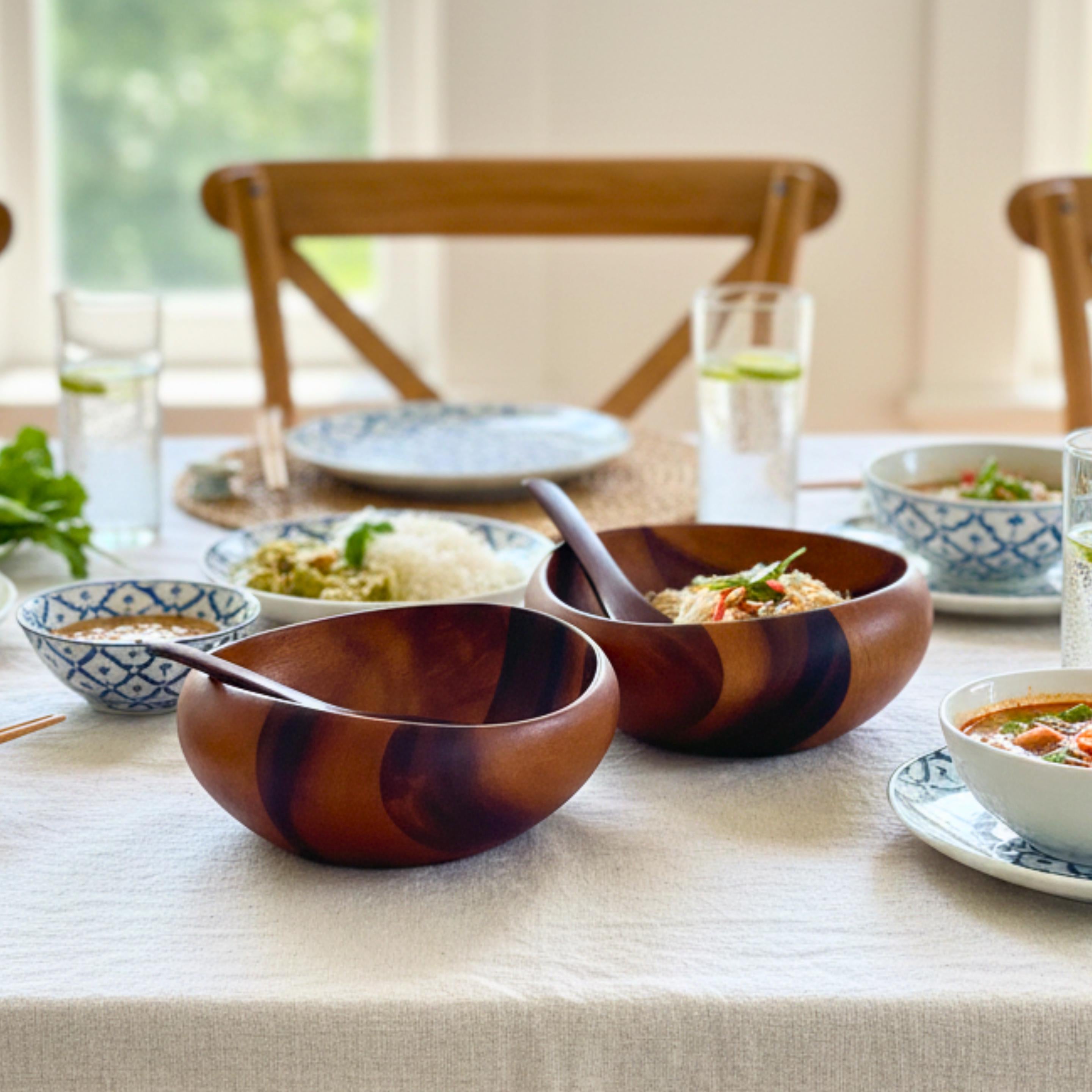 Hand Carved Wood Bowl Set- Rustic Soup & Cereal Bowls