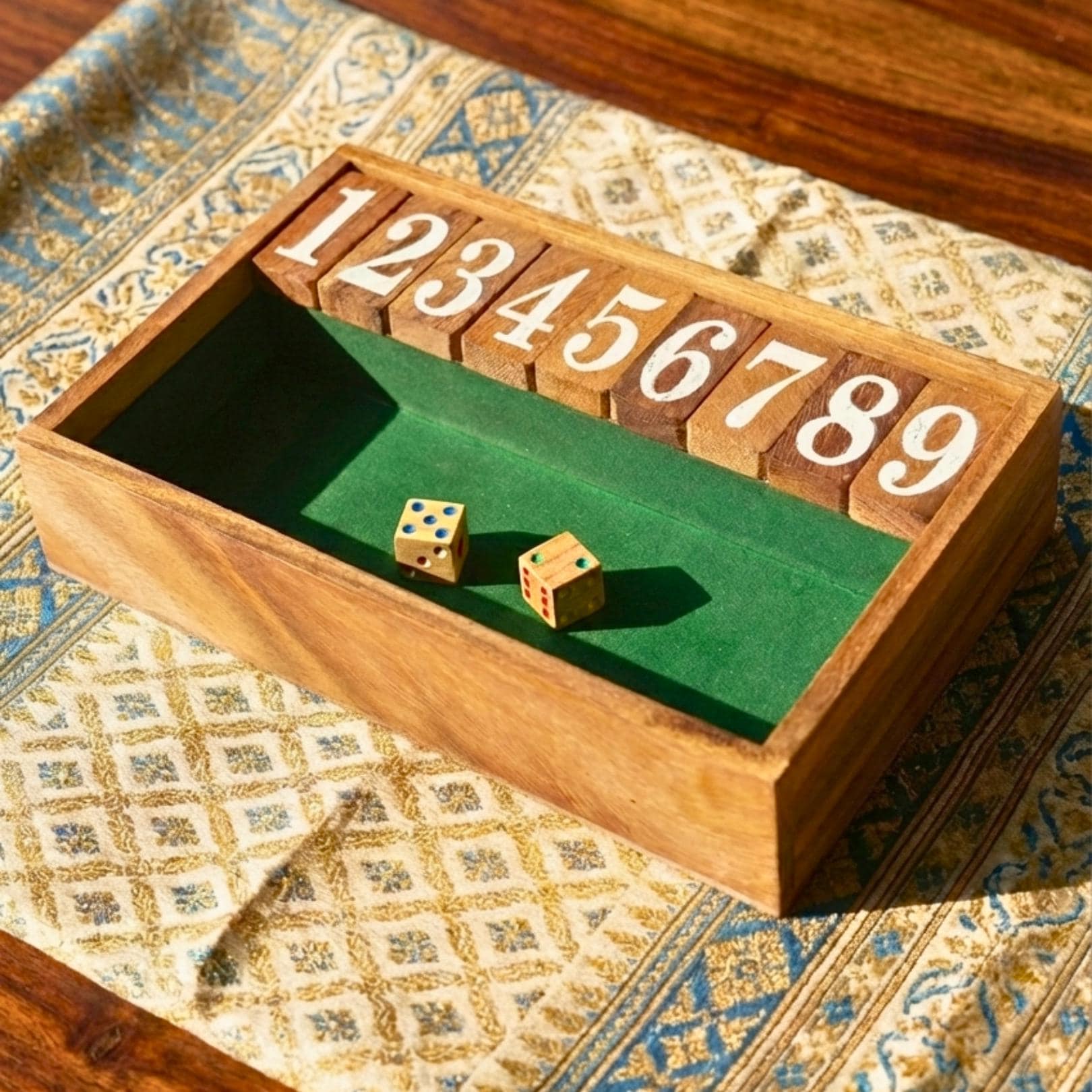 Hand Carved Acacia Wood Jackpot Game: Shut the Box Traditional Board Game & Toy