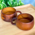 Hand Carved Wooden Coffee Mug Set: Two Teak Wood Tea Cups