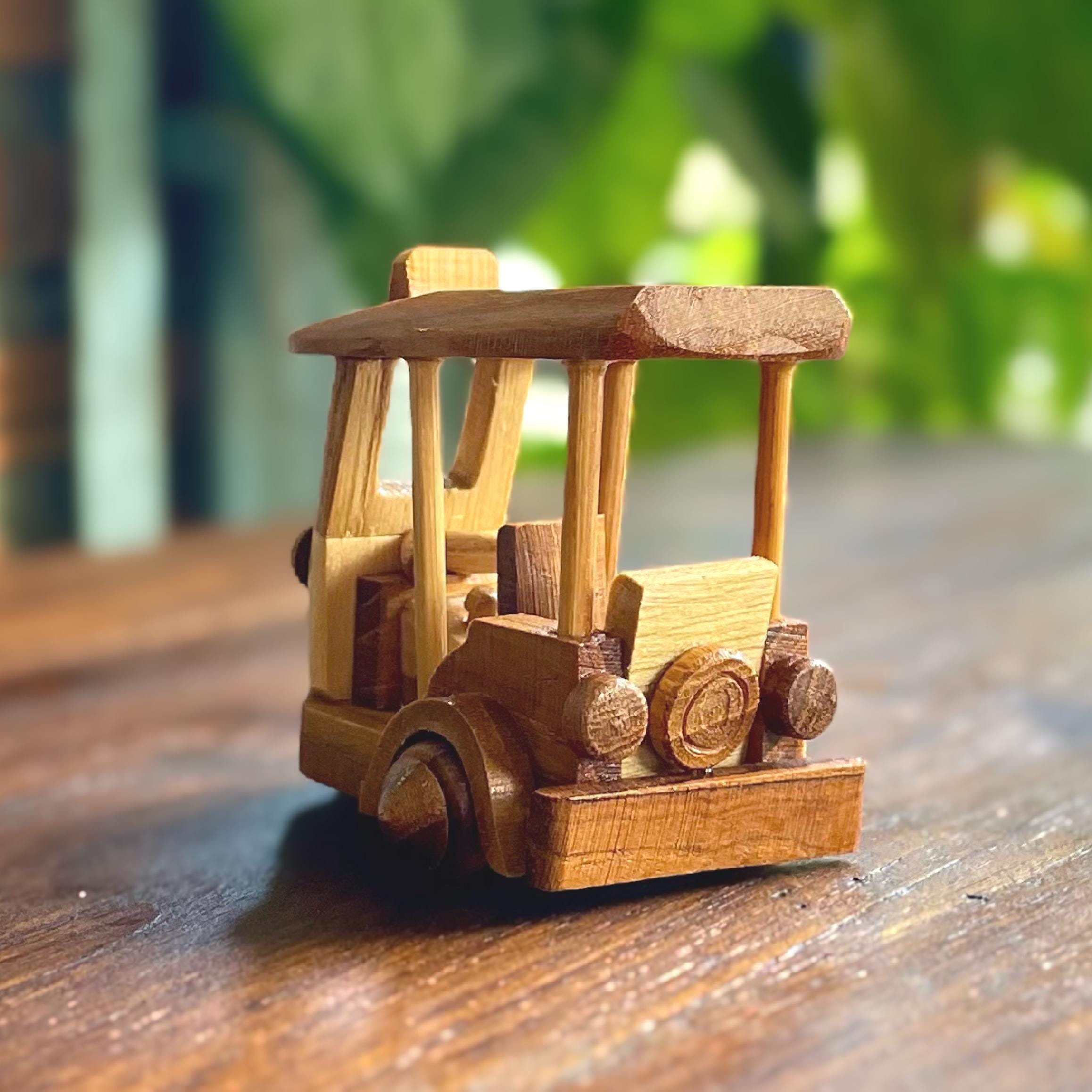 Miniature Wooden Tuk Tuk: Hand-Carved Thai Decor