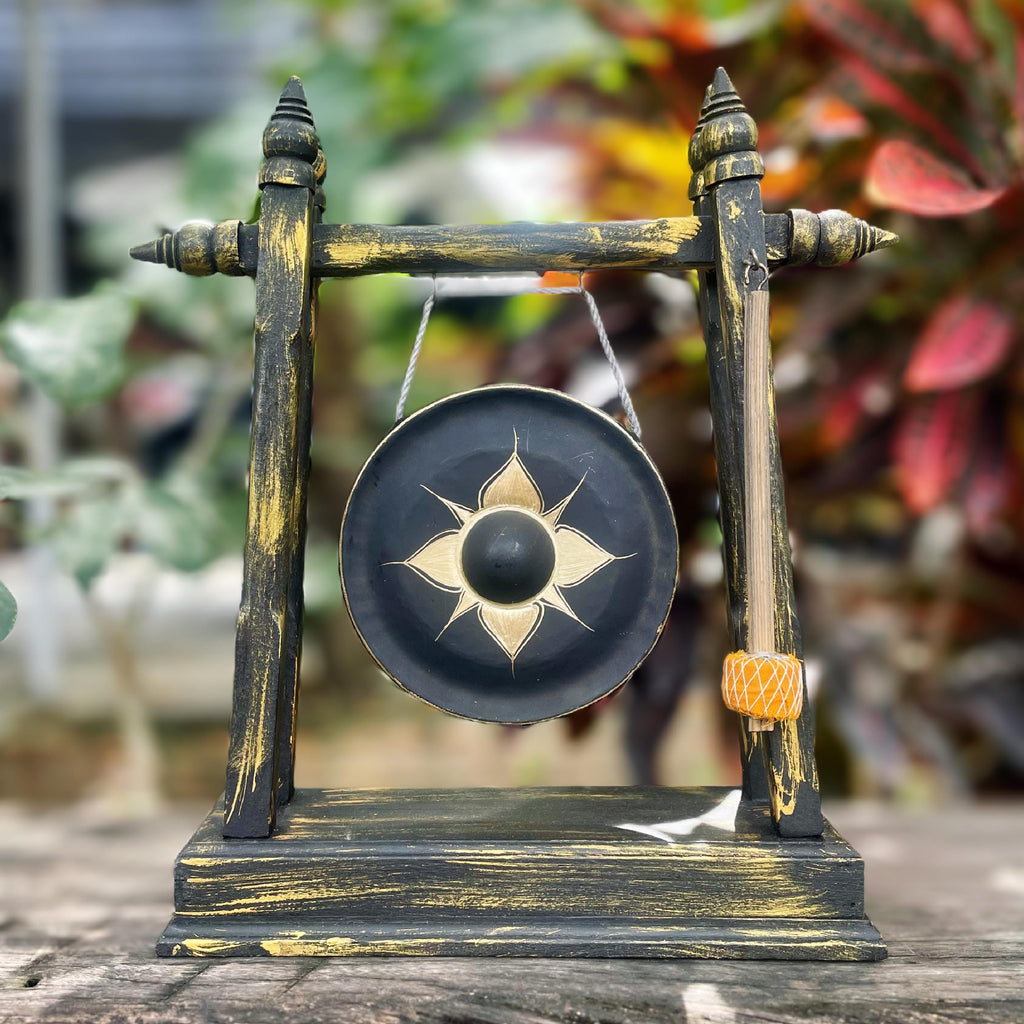 Handcrafted Thai Meditation Gong: Bold Black Star Design with Color Options