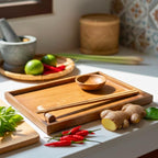 Wooden Sushi Serving Set: Hand Carved Hardwood Japanese-Style Tableware - Siam Wood Artisans