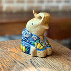 Hand Painted Thai Elephant Figurine: Batik Style Wood Sculpture - Siam Wood Artisans