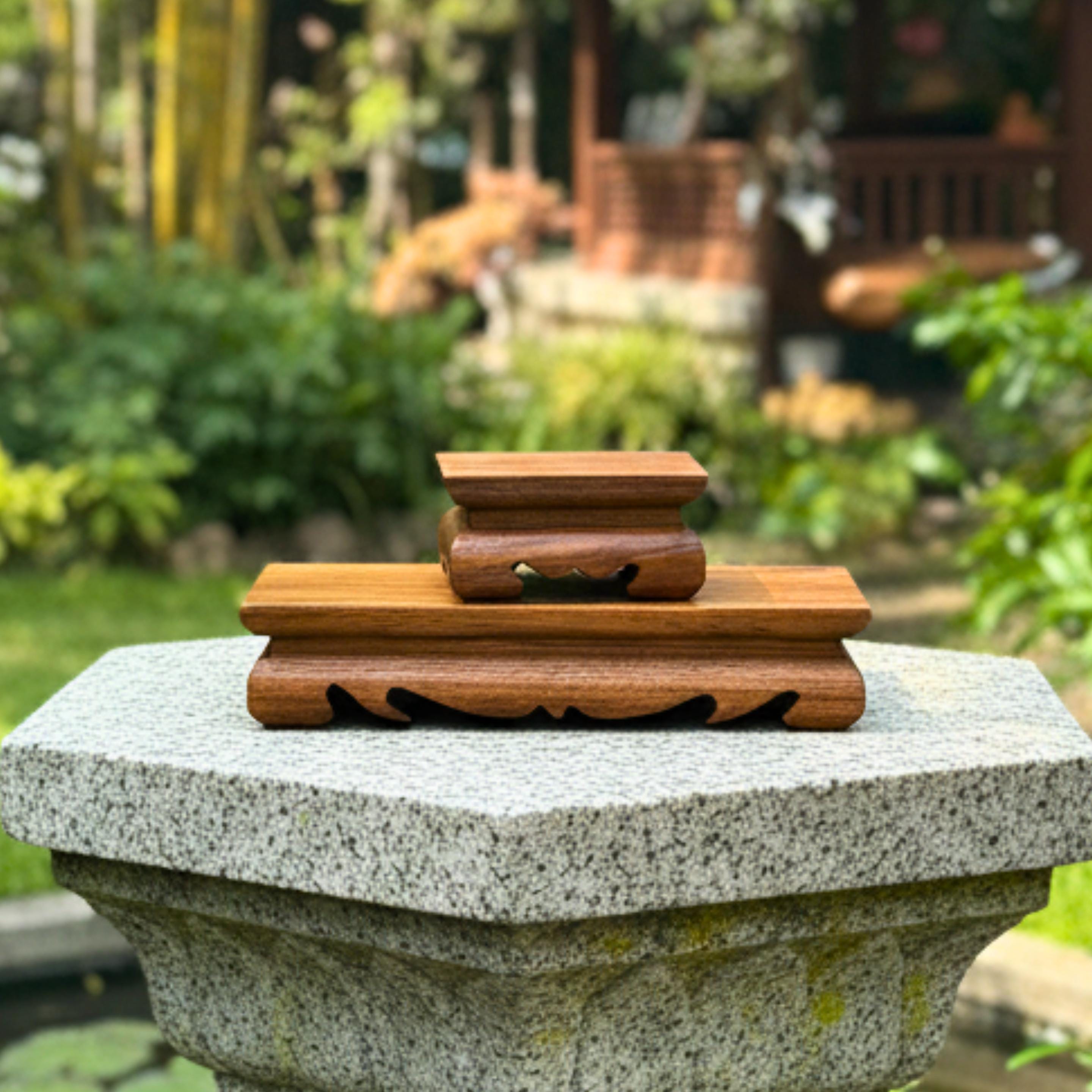 Hand Carved Wood Display Riser Set of 2: Meditation Altar Stands