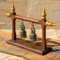 Hand Carved Teak Wood Double Bell Frame: Traditional Thai Temple Decor