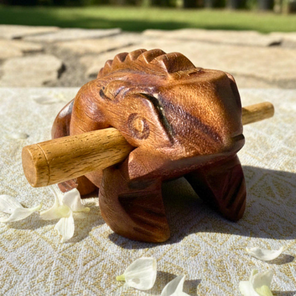 Hand Carved Wood Frog Musical Instrument: Croaking Sound Guiro Toy