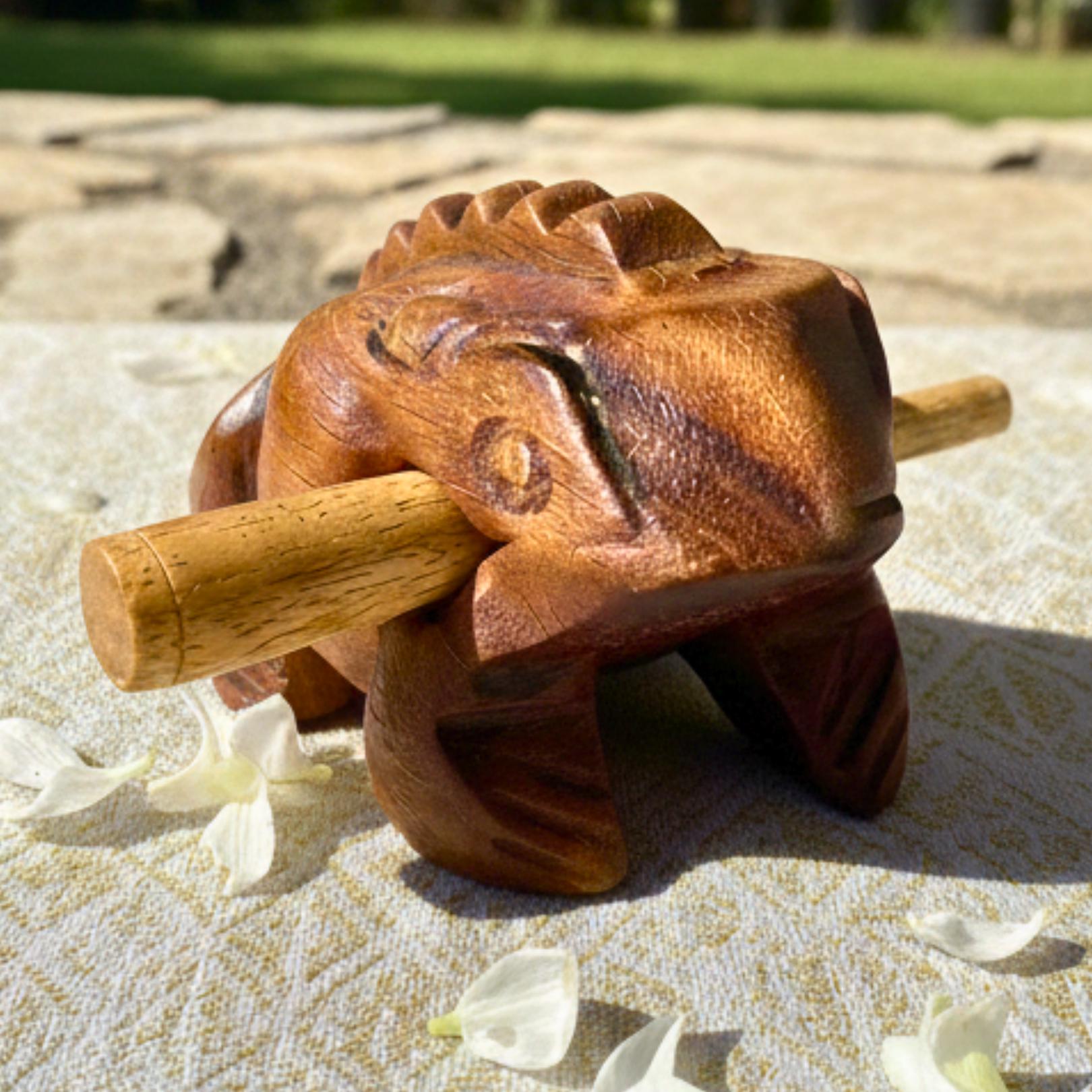 Hand Carved Wood Frog Musical Instrument: Croaking Sound Guiro Toy