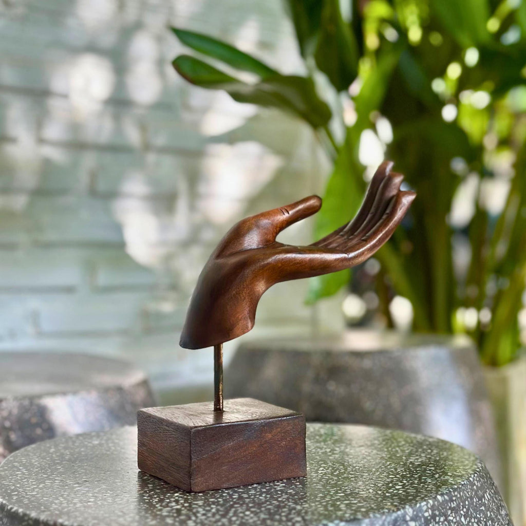 Hand Carved Wood Sculpture Set of 2: Dhyana Mudra Zen Decor