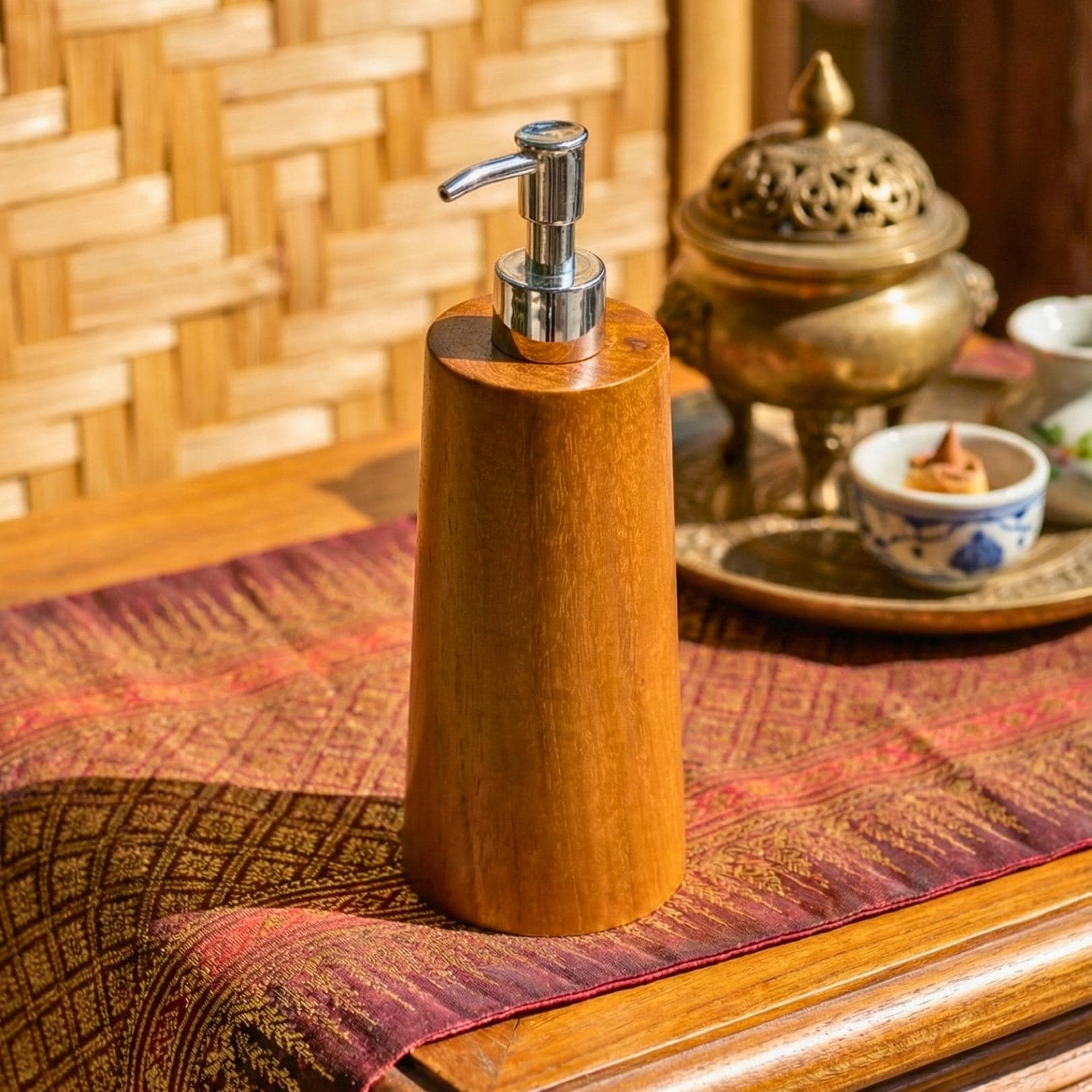 Hand Carved Teak Upcycled Wood Soap Dispenser: Rustic Bathroom Decor