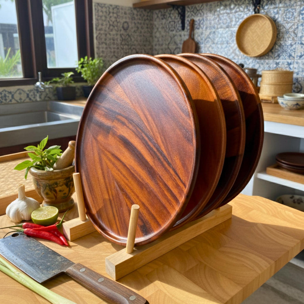 Hand Carved Upcycled Wood Dinner Plates: 10" Rustic Dining & Serving Dishes