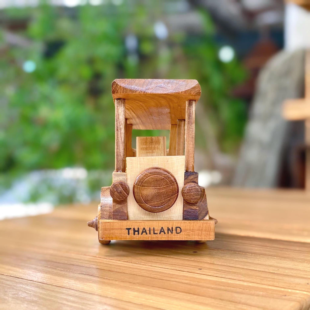 Classic Wooden Tuk Tuk Decor Hand Carved Wood Car Model Thai Gift (M)
