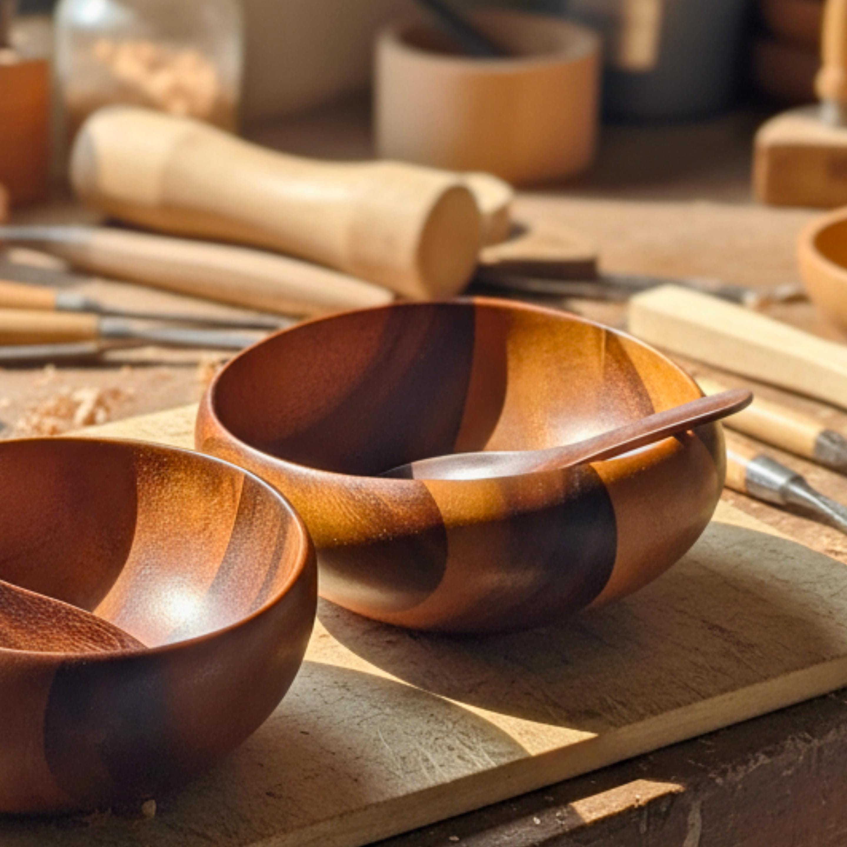 Hand Carved Wood Bowl Set- Rustic Soup & Cereal Bowls