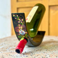 Hand-Painted Wine Bottle Holder: Pink Peony Design, Acacia Wood