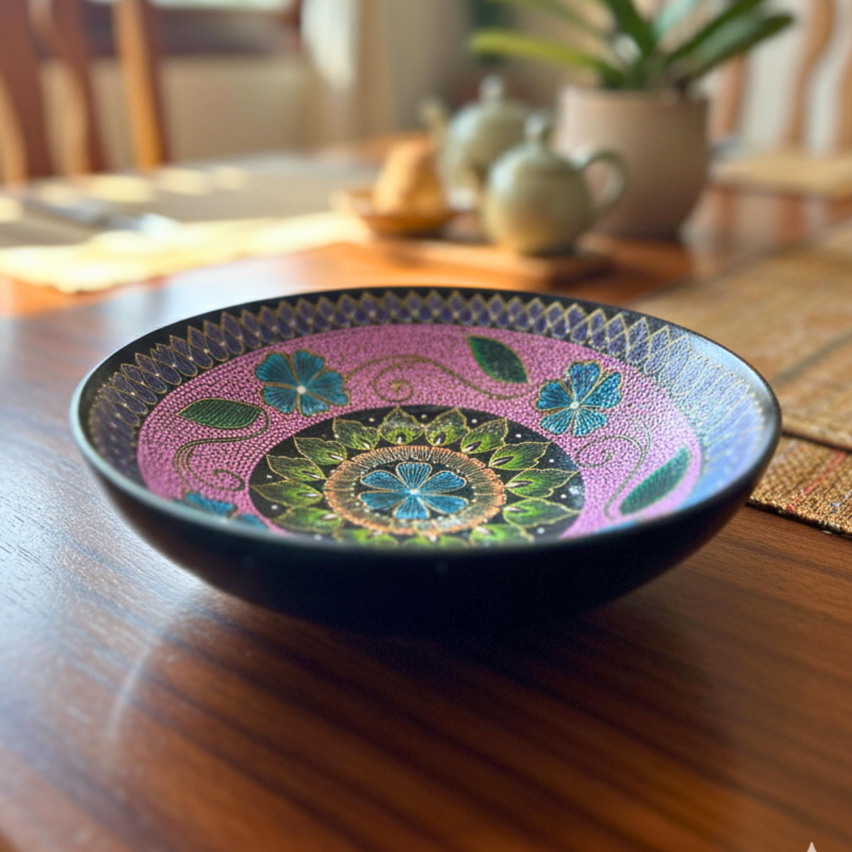 Hand Painted Serving Plate Set of 4: Vibrant Mandala Boho Tableware