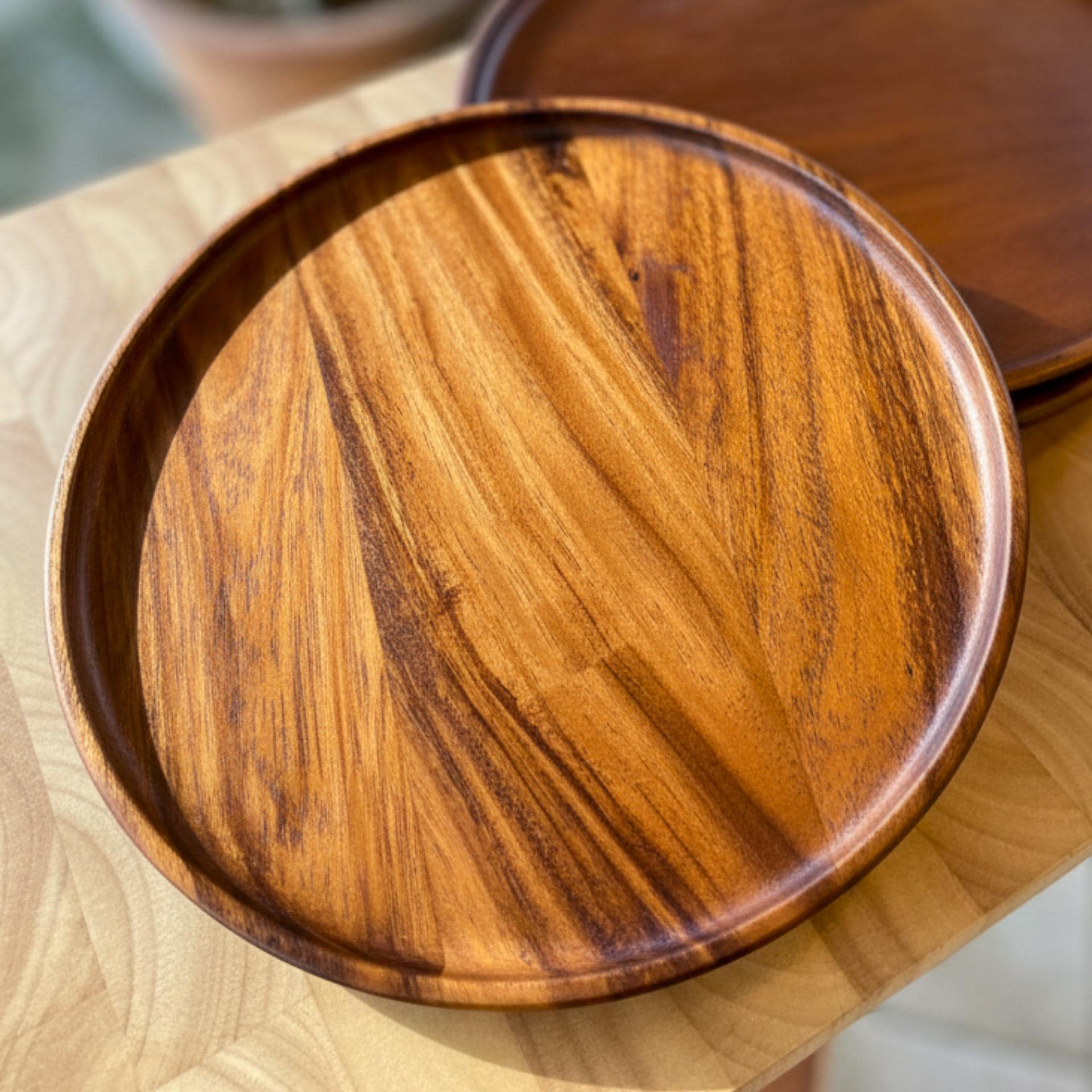 Hand Carved Upcycled Wood Dinner Plates: 10" Rustic Dining & Serving Dishes