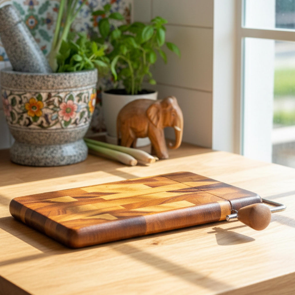 Hand Carved Hardwood Cheese Cutter Board: Upcycled Rustic Kitchen Gift