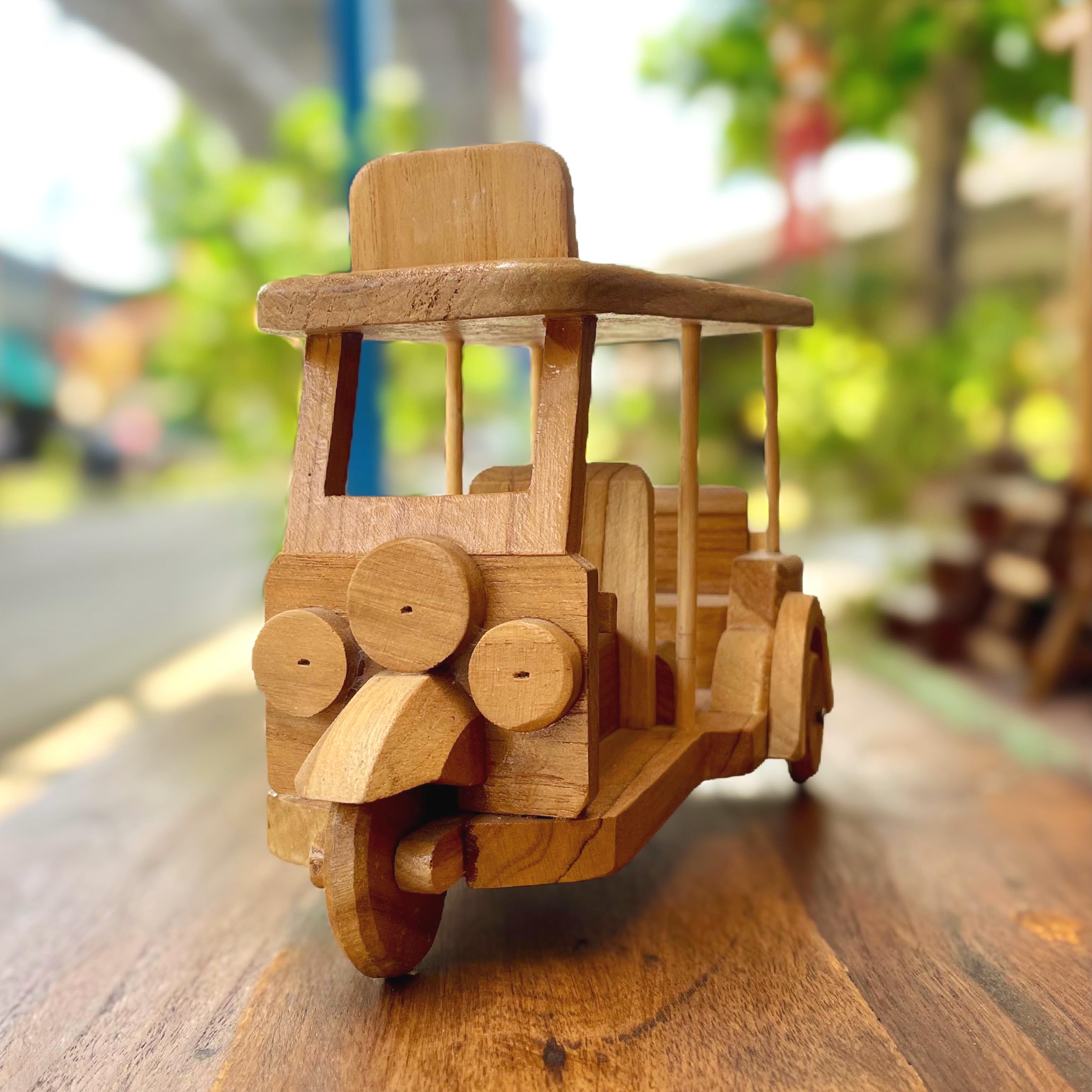Large Wooden Tuk Tuk Sculpture Carved Wood Thai Folk Art Decor Handcrafted Gift