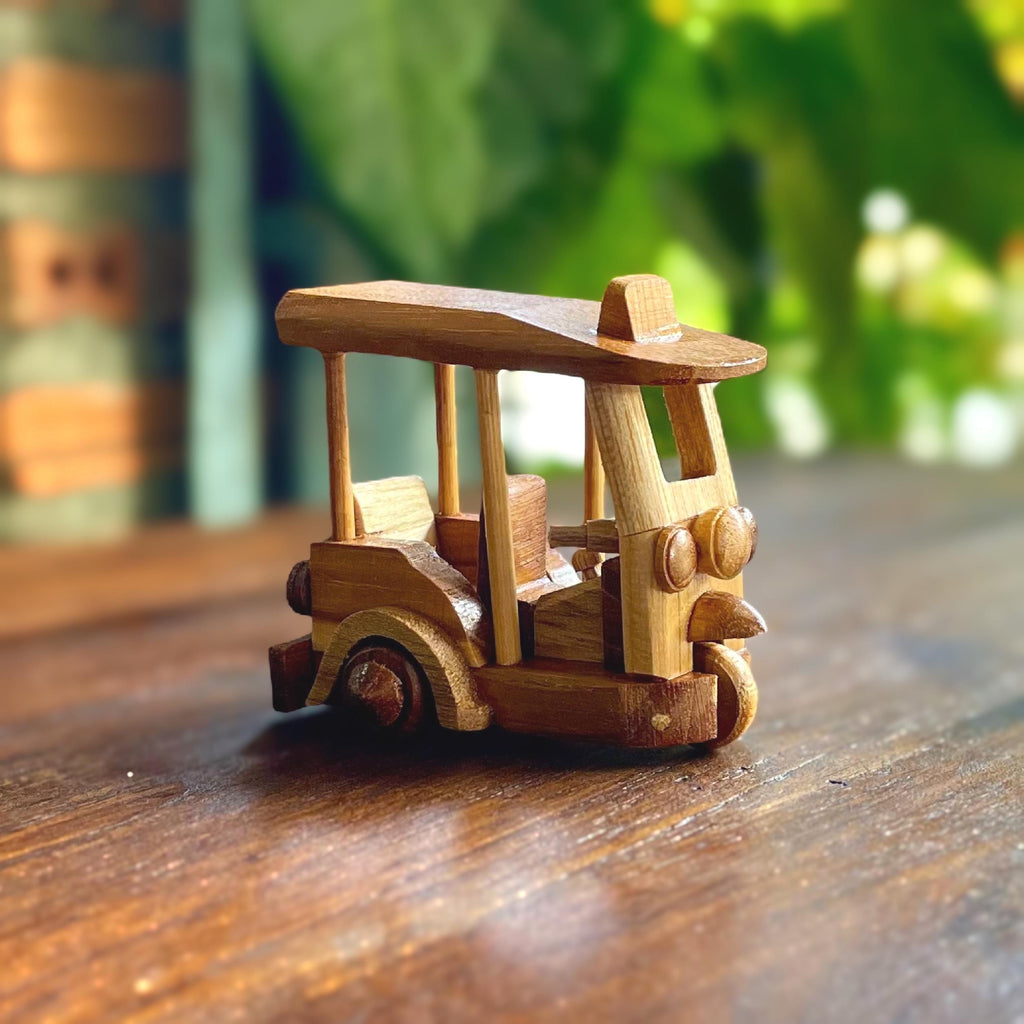Miniature Wooden Tuk Tuk: Hand-Carved Thai Decor