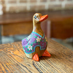 Hand Painted Wooden Duck Figurine: Thai Folk Art, Boho Home Decor - Siam Wood Artisans