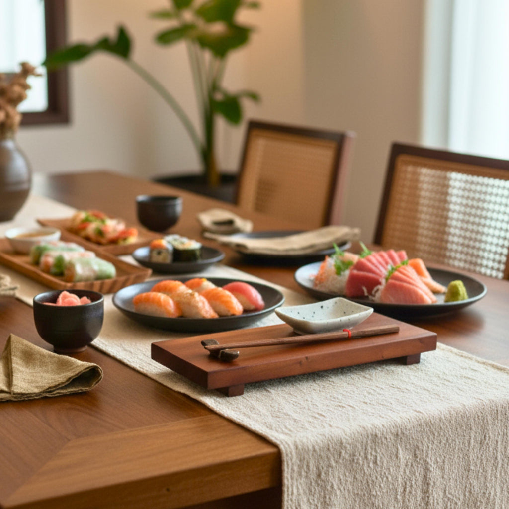 Hardwood Sushi Serving Board: Minimalist Chopstick Set Tableware