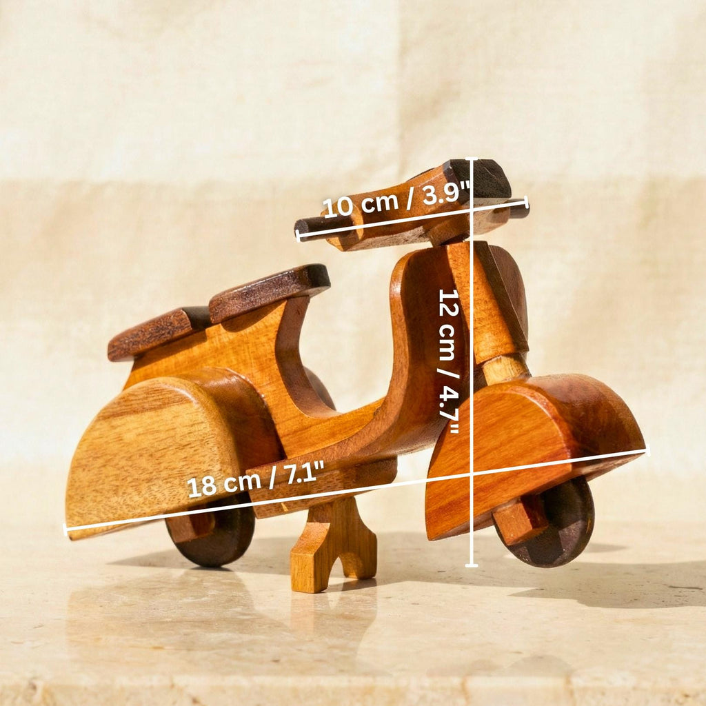 Hand Carved Wood Model Scooter Motorbike: Vintage Retro Desk Decor
