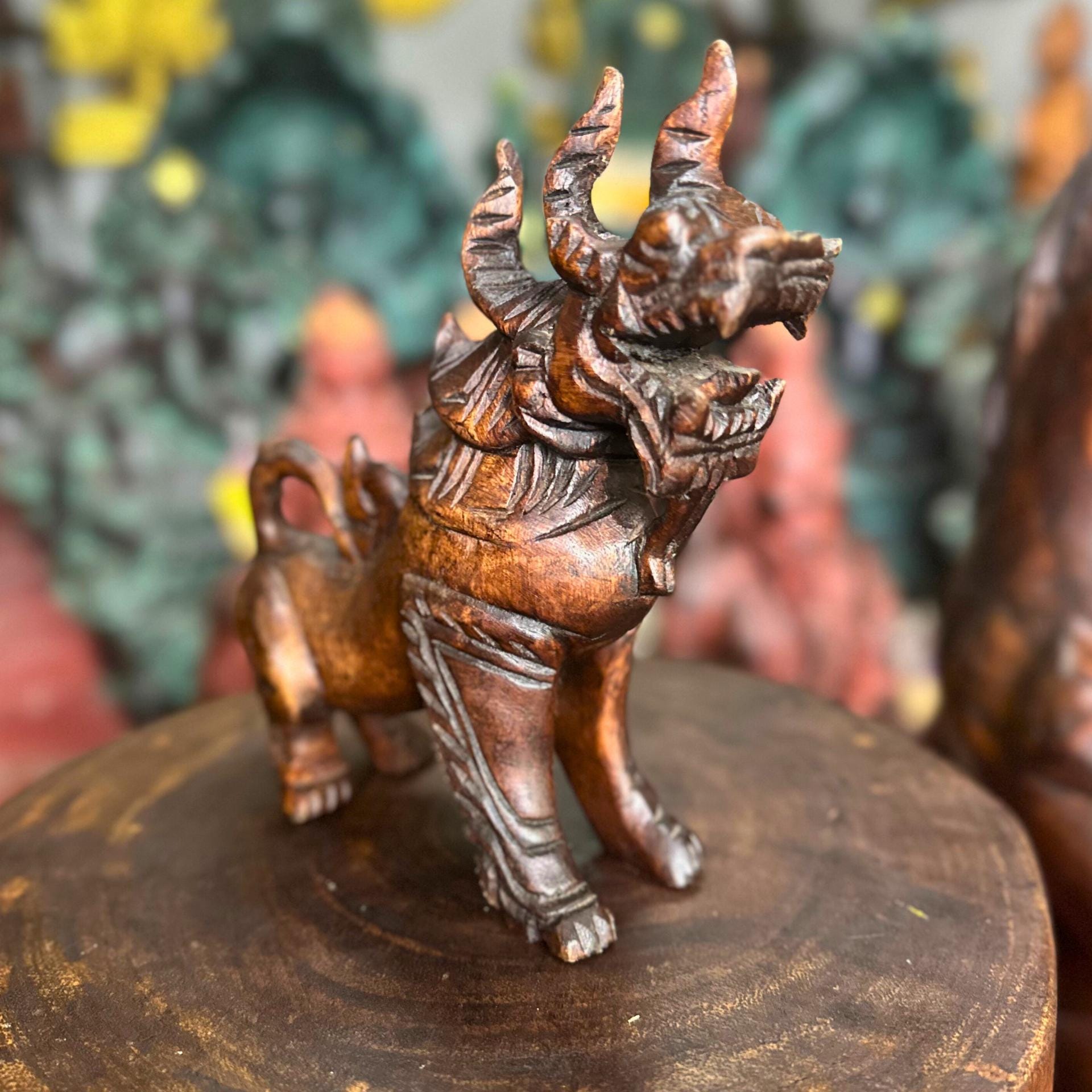 Handcarved Wooden Singha: Thai Mythical Lion Guardian Sculpture