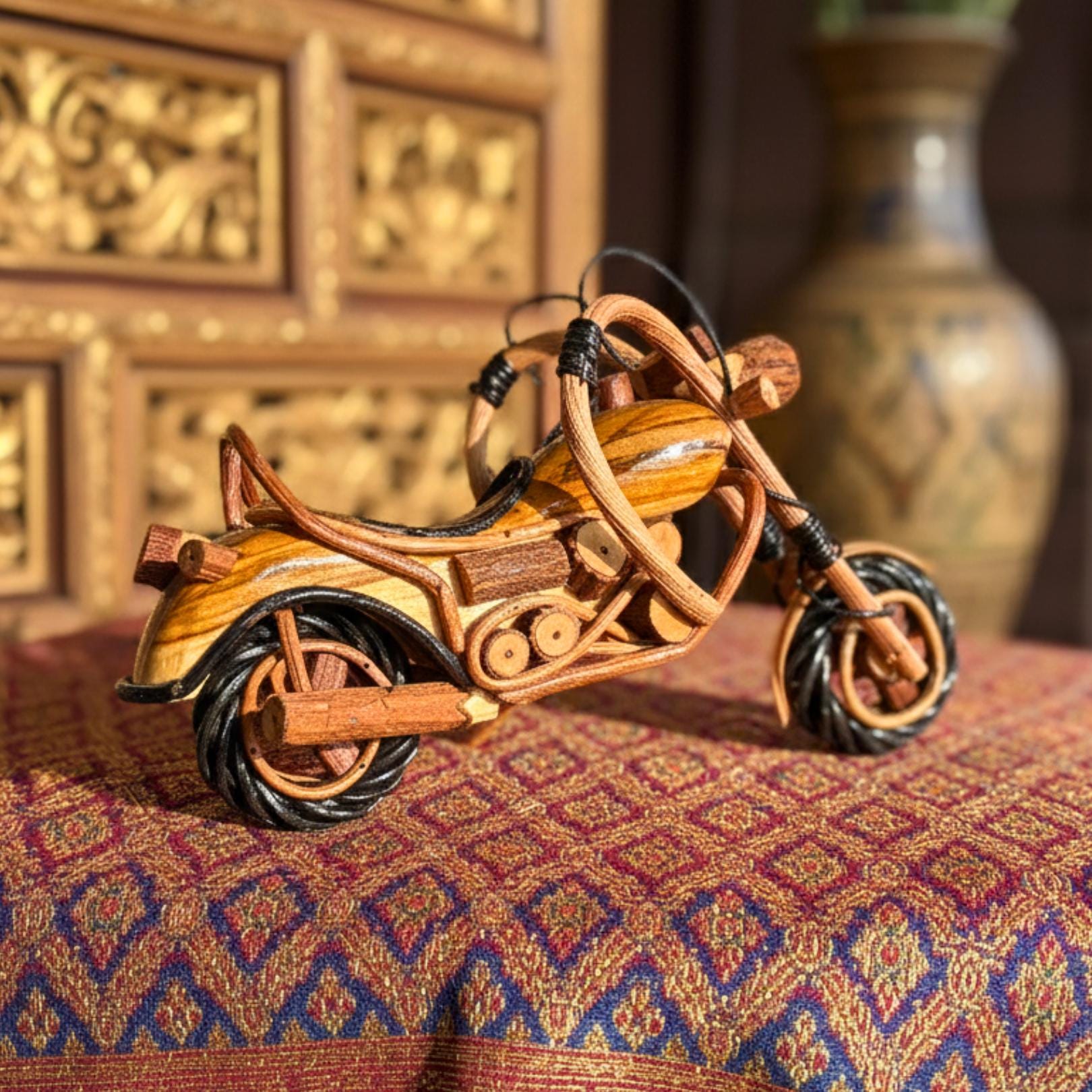 Handcrafted Wooden Motorcycle Model: Chopper Bike Hobby Gift & Toy