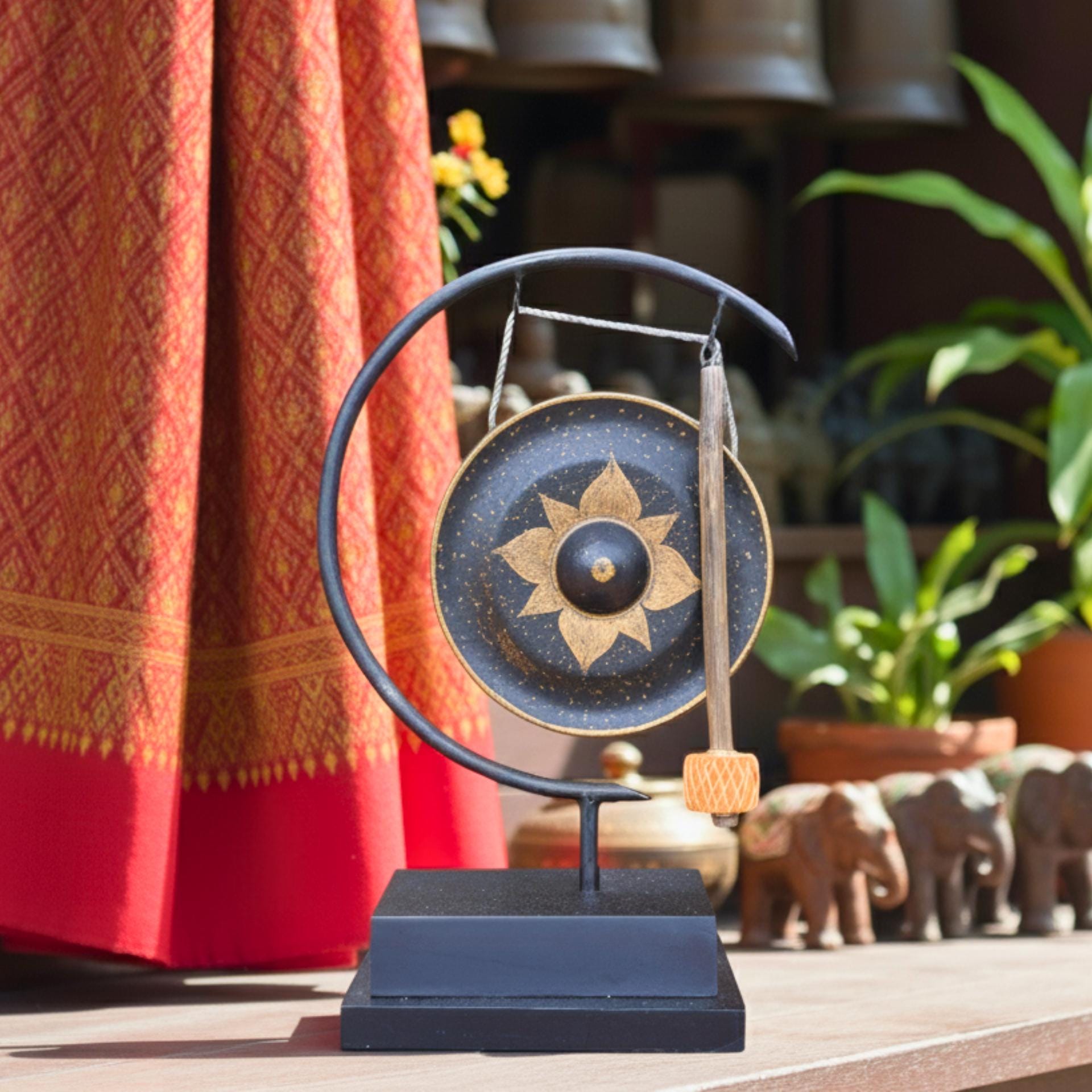 Minimalist Metal Gong on Stand: Modern Zen Meditation Decor