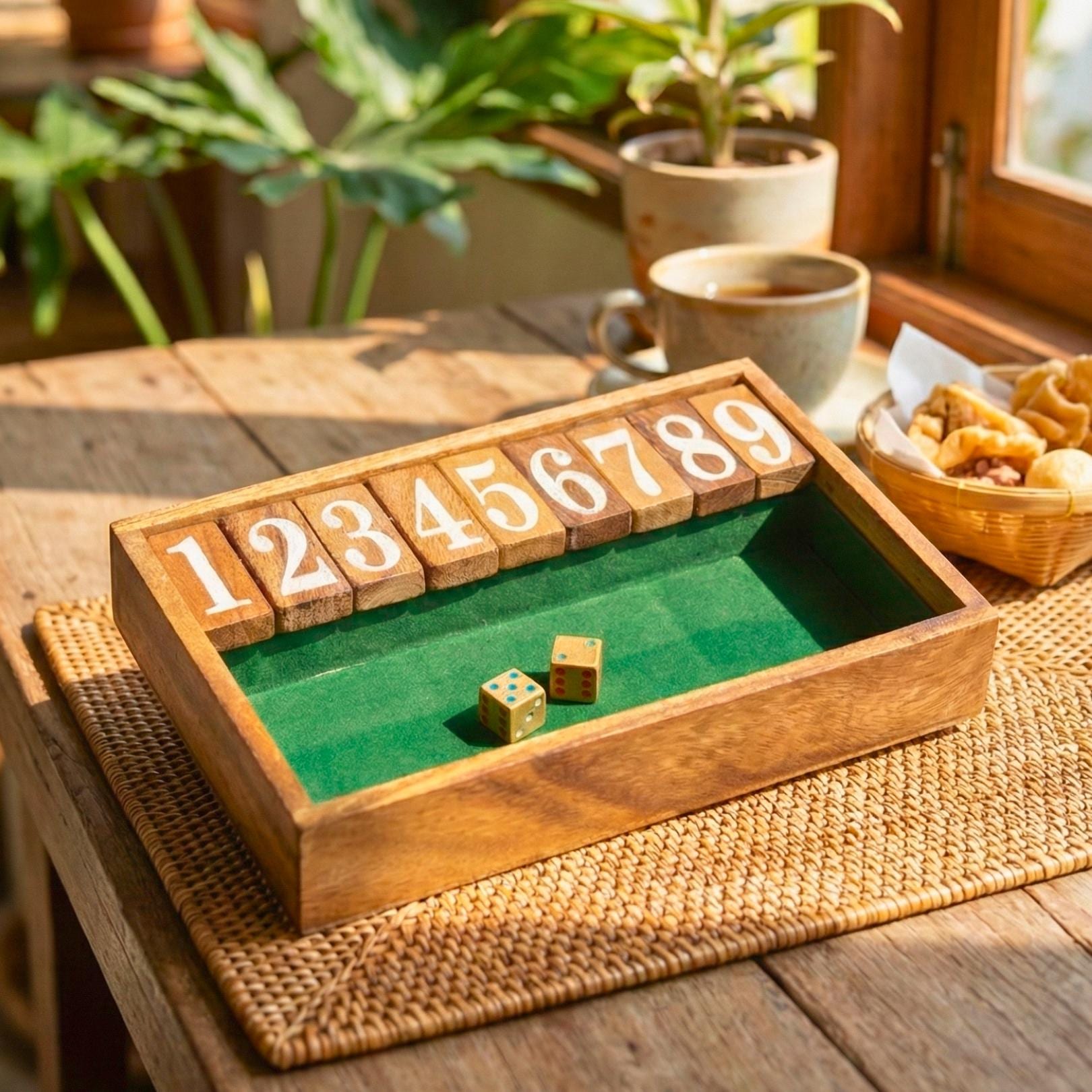 Hand Carved Acacia Wood Jackpot Game: Shut the Box Traditional Board Game & Toy