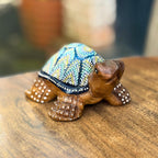 Hand Painted Turtle Figurine: Thai Tribal Folk Art Decor, Carved Wood Animal Statue - Siam Wood Artisans