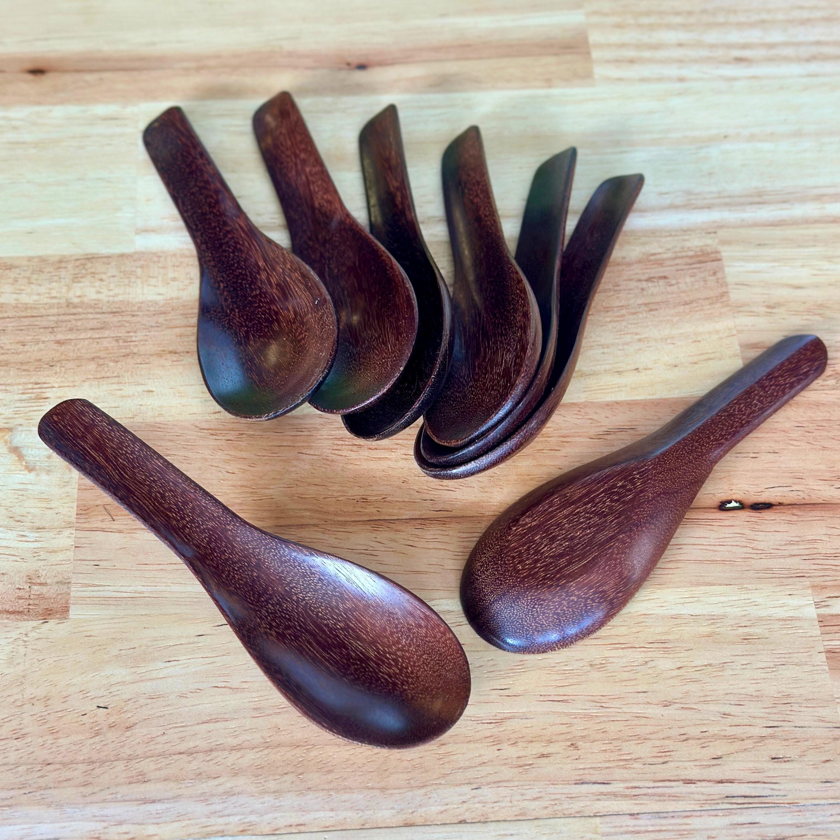 Hand Carved Wood Soup Spoon Set of 8: Rustic Kitchen Utensils