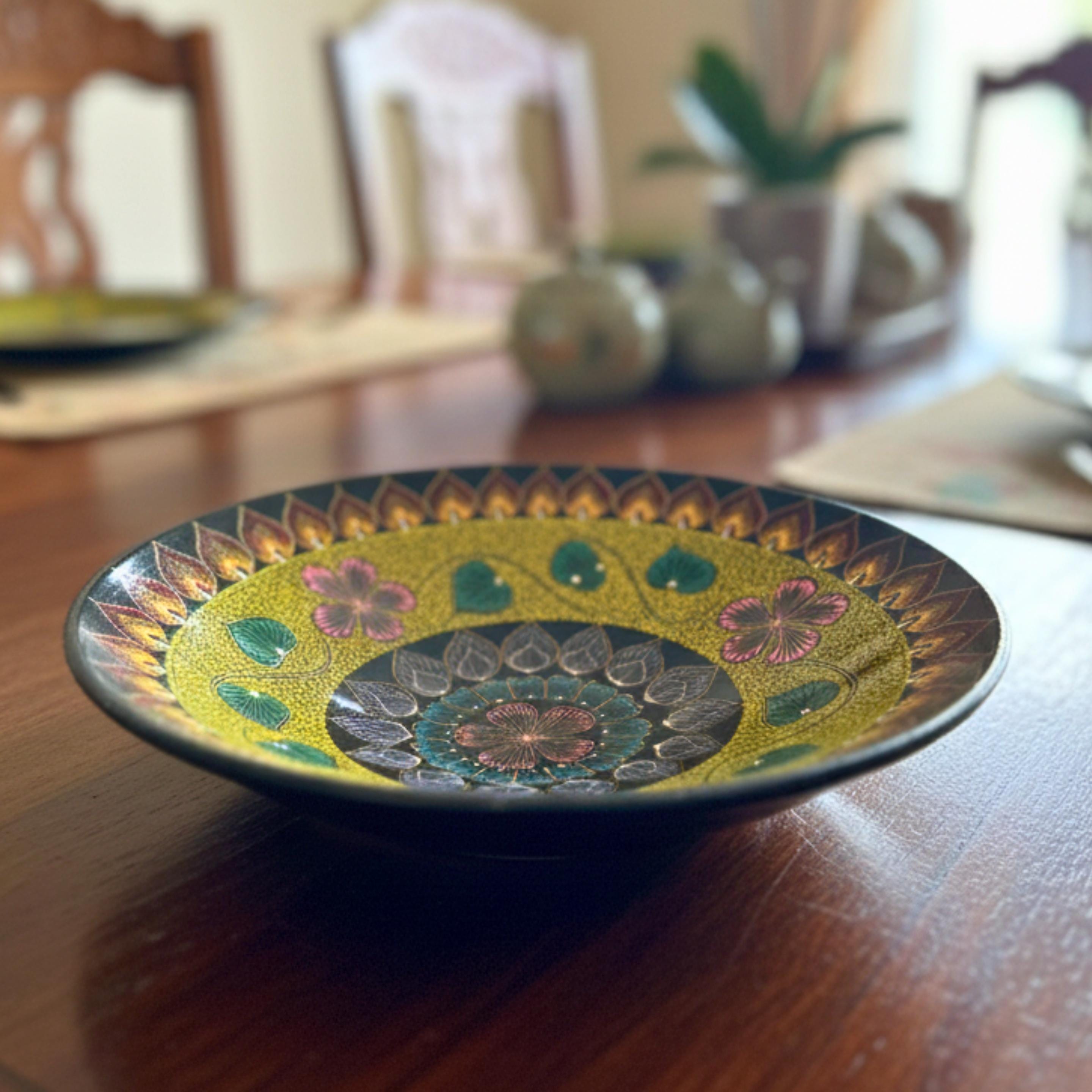Hand Painted Serving Plate Set of 4: Vibrant Mandala Boho Tableware