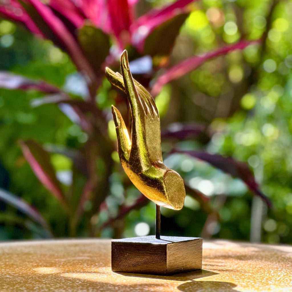 Golden Hand Sculpture: Upcycled Wood Dhyana Mudra | Vintage Zen Decor, Jewelry Holder