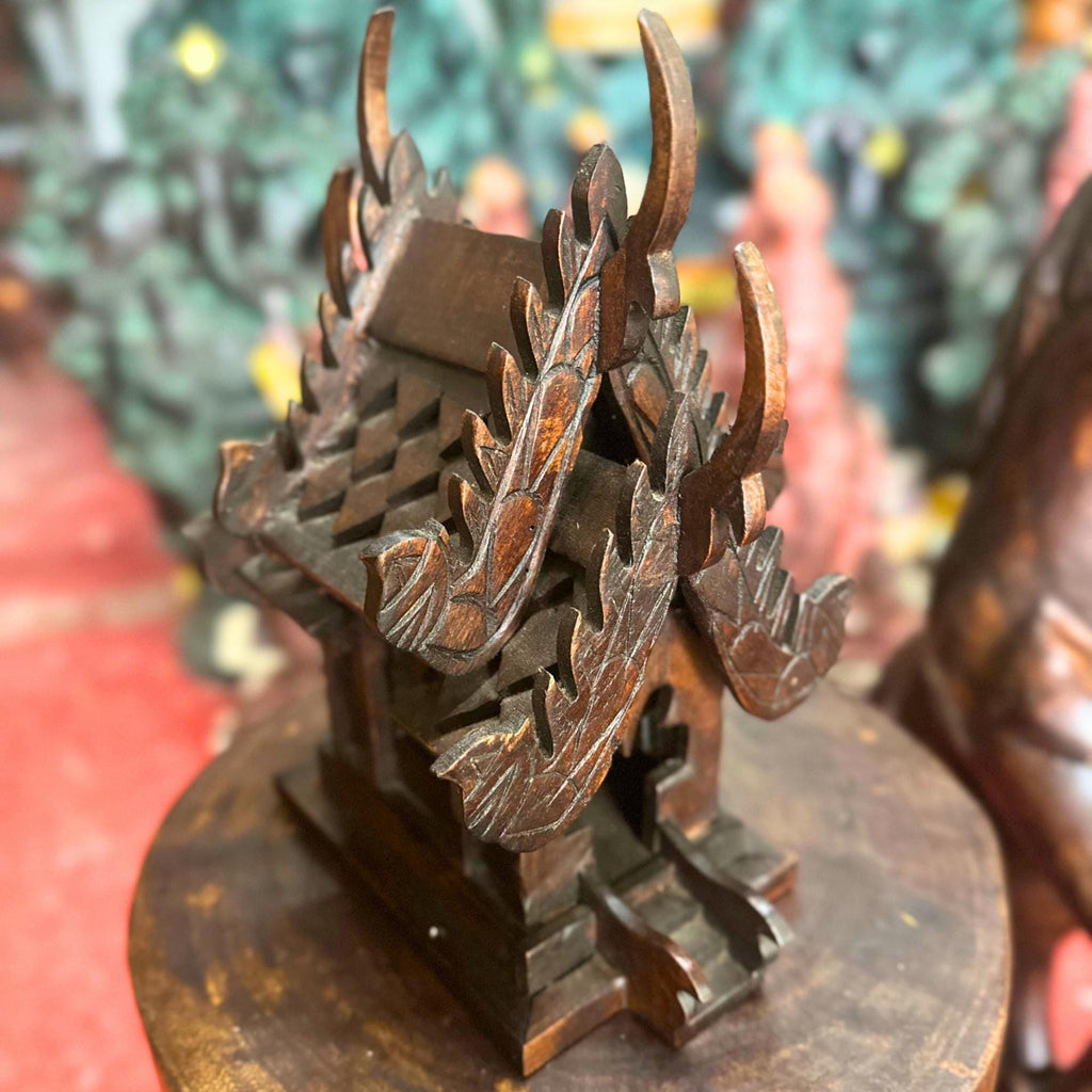 Handcrafted Teak Wood Spirit House: San Phra Phum Traditional Thai Folk Art Decor