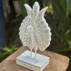 Jeweled Silver Peacock Figurine: Elegant Ornate Thai Decor - Siam Wood Artisans