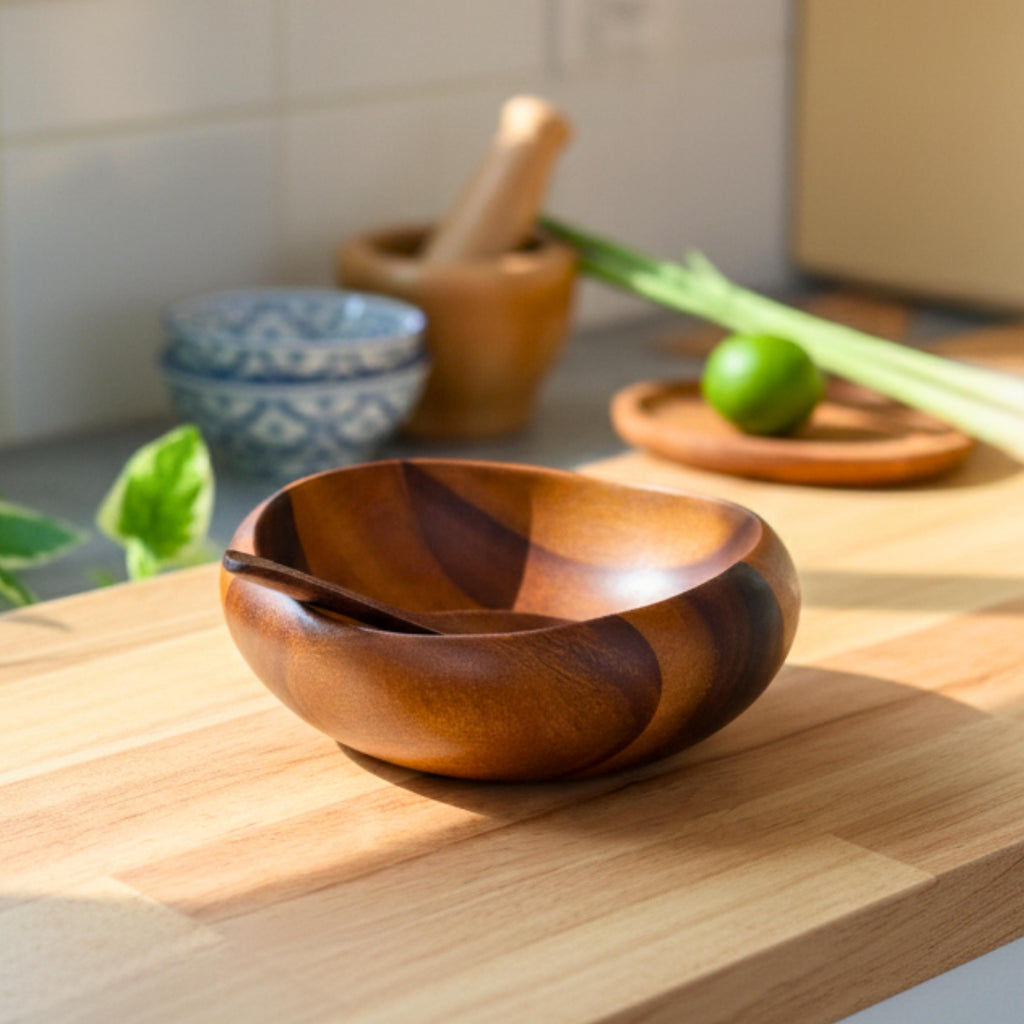 Hand Carved Wood Bowl Set- Rustic Soup & Cereal Bowls