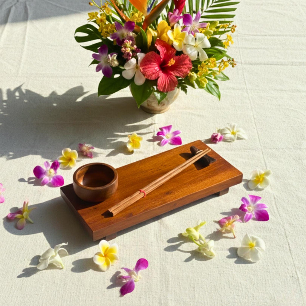 Hand Carved Wood Sushi Serving Platter: Warm Tone Asian Fusion Tableware