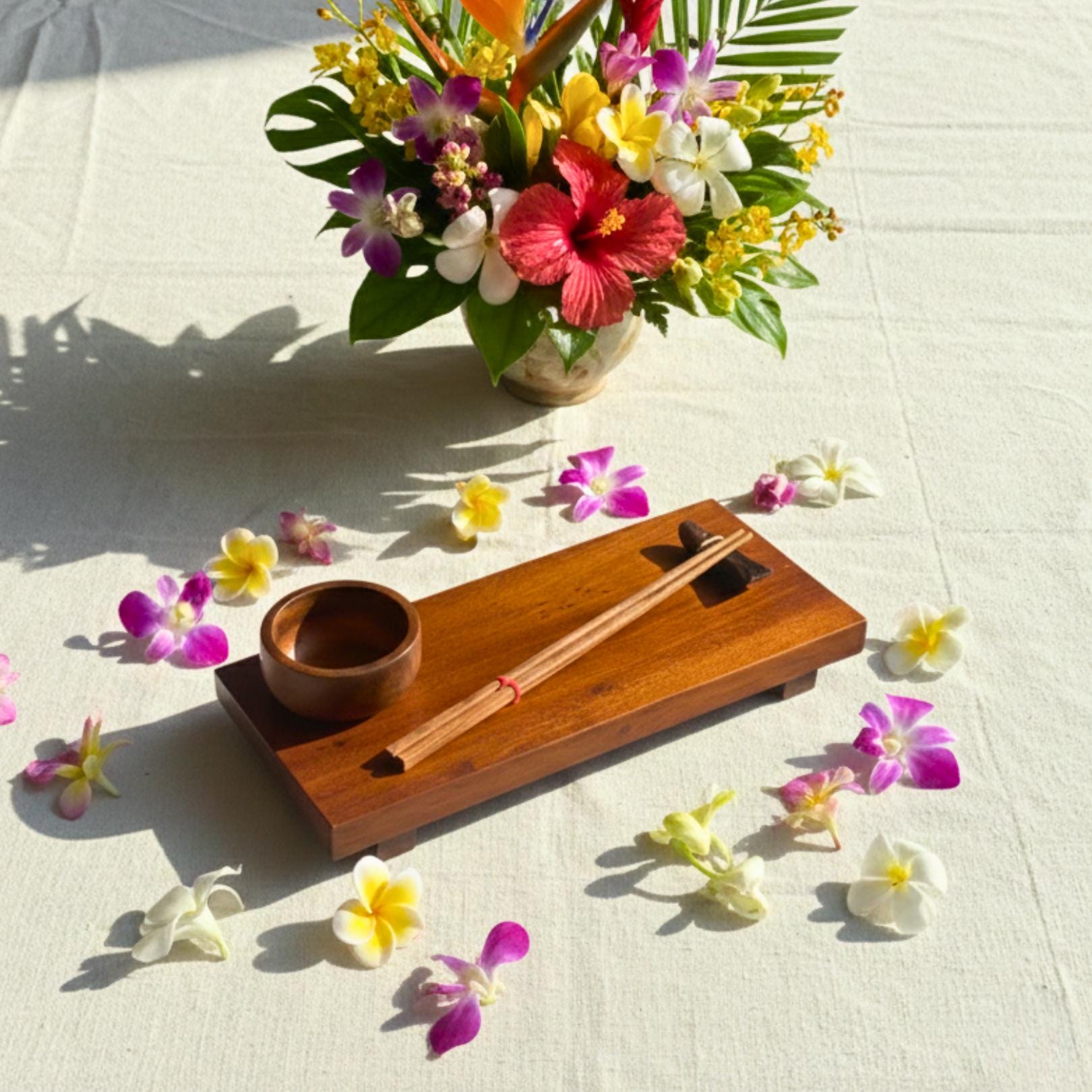 Hand Carved Wood Sushi Serving Platter: Warm Tone Asian Fusion Tableware