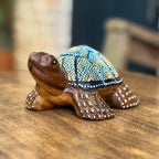 Hand Painted Turtle Figurine: Thai Tribal Folk Art Decor, Carved Wood Animal Statue - Siam Wood Artisans